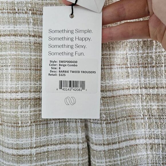 Something Navy Barbie Tweed Trousers in Beige Combo Size 8 - Picture 2 of 8